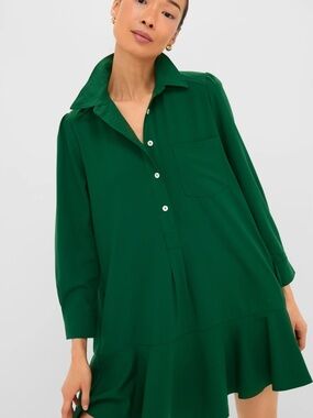 Tuckernuck Hunter Green Long Sleeve Crepe Callahan Shirt Dress